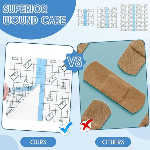 48 Pieces Transparent Stretch Adhesive Bandage Waterproof Adhesive Bandages Clear Protective Adhesive Bandage Waterproof Transparent Dressing Tape 3 Sizes, 8 x 8 Inch, 6 x 6 Inch, 4 x 4 Inch in Saudi Arabia
