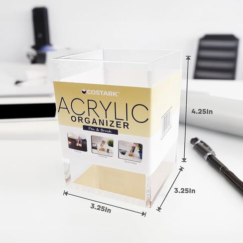 Acrylic Pen Holder, Clear Makeup Brush Holder Modern Elegant Gold Base Design, Office Organizer, Pencil Cup, Cute Pen Holder, Pen Display, Desk Organizer, Brush Holder in Saudi Arabia