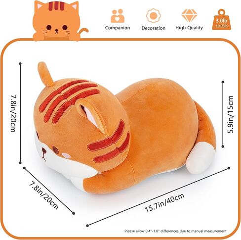 Cat Weighted Stuffed Animal,3.0lb Cute Cat Plush Pillow,Kawaii Kitten Plush Kitty Hugging Pillow,Soft Cat Plush Toys Body Pillows Gifts for Birthday(Orange,15.7") in Saudi Arabia