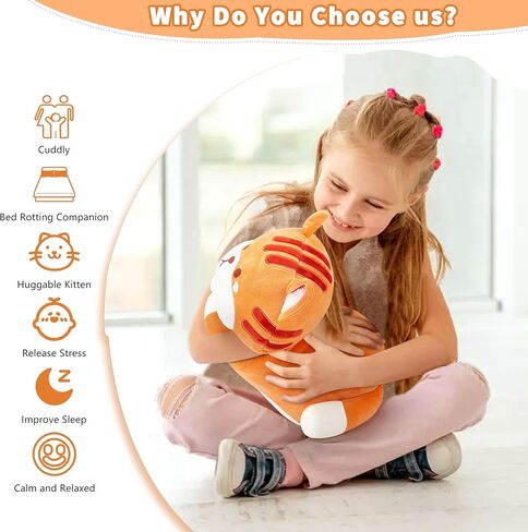 Cat Weighted Stuffed Animal,3.0lb Cute Cat Plush Pillow,Kawaii Kitten Plush Kitty Hugging Pillow,Soft Cat Plush Toys Body Pillows Gifts for Birthday(Orange,15.7") in Saudi Arabia