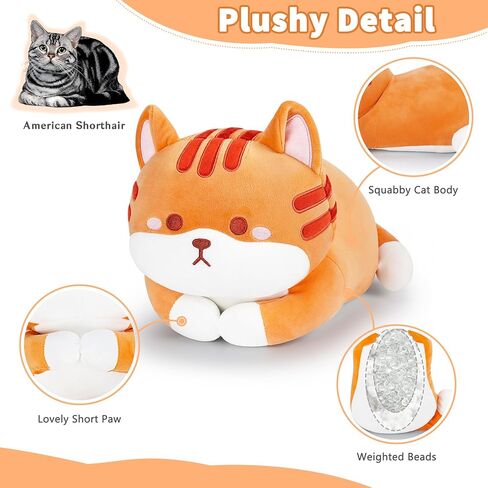 Cat Weighted Stuffed Animal,3.0lb Cute Cat Plush Pillow,Kawaii Kitten Plush Kitty Hugging Pillow,Soft Cat Plush Toys Body Pillows Gifts for Birthday(Orange,15.7") in Saudi Arabia
