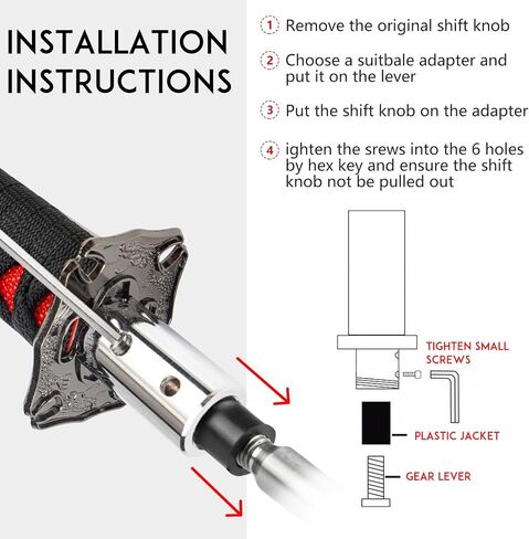 Katana Gear Shift Knob Samurai Sword Shifter Knob Universal Fit for Manual Cars with Adapters Red（15cm） in Saudi Arabia