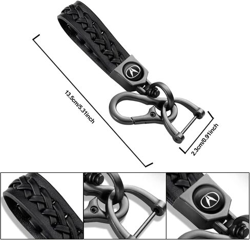 Genuine Leather Keychain for Acura, Car Key Chain with 4PCS Tire Valve Stem Caps for Men Women, Car Accessories, Black in Saudi Arabia