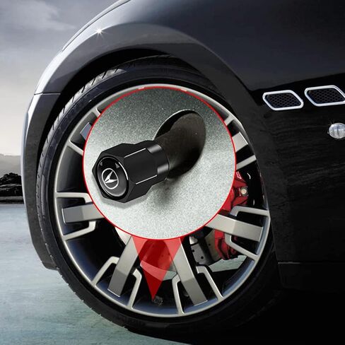 Genuine Leather Keychain for Acura, Car Key Chain with 4PCS Tire Valve Stem Caps for Men Women, Car Accessories, Black in Saudi Arabia
