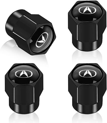 Genuine Leather Keychain for Acura, Car Key Chain with 4PCS Tire Valve Stem Caps for Men Women, Car Accessories, Black in Saudi Arabia