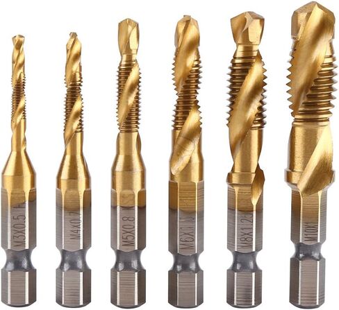 6 قطعة متري الموضوع M3-M10 المغلفة HSS الحفر والصنبور بت 1/4 "عرافة عرقوب ، مجموعة أدوات in Kuwait