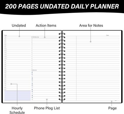 Daily Planner Undated, 8.5" X 11" To Do List Notebooks for Work Organization With Hourly Schedule, Action Items and Follow-up, Work Business Undated Planner For Office Productivity 200 Pages & 120 Gsm in Saudi Arabia