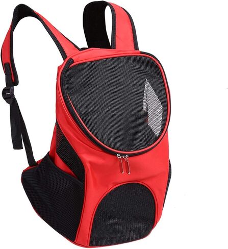 Pet Carrier Backpack, Pet Cat Dog Travel Front Shoulder Bag with Ventilated Breathable Mesh Hands Free for Traveling Hiking Walking Biking Cycling Outdoor Use Small Puppies Kitty Rabbits Carrying(Red) in Saudi Arabia