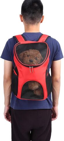 Pet Carrier Backpack, Pet Cat Dog Travel Front Shoulder Bag with Ventilated Breathable Mesh Hands Free for Traveling Hiking Walking Biking Cycling Outdoor Use Small Puppies Kitty Rabbits Carrying(Red) in Saudi Arabia