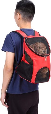 Pet Carrier Backpack, Pet Cat Dog Travel Front Shoulder Bag with Ventilated Breathable Mesh Hands Free for Traveling Hiking Walking Biking Cycling Outdoor Use Small Puppies Kitty Rabbits Carrying(Red) in Saudi Arabia