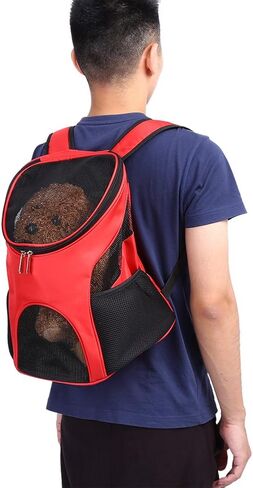 Pet Carrier Backpack, Pet Cat Dog Travel Front Shoulder Bag with Ventilated Breathable Mesh Hands Free for Traveling Hiking Walking Biking Cycling Outdoor Use Small Puppies Kitty Rabbits Carrying(Red) in Saudi Arabia