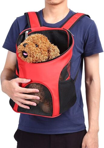 Pet Carrier Backpack, Pet Cat Dog Travel Front Shoulder Bag with Ventilated Breathable Mesh Hands Free for Traveling Hiking Walking Biking Cycling Outdoor Use Small Puppies Kitty Rabbits Carrying(Red) in Saudi Arabia