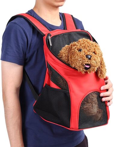 Pet Carrier Backpack, Pet Cat Dog Travel Front Shoulder Bag with Ventilated Breathable Mesh Hands Free for Traveling Hiking Walking Biking Cycling Outdoor Use Small Puppies Kitty Rabbits Carrying(Red) in Saudi Arabia