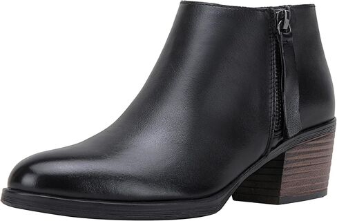 Women's Leather Ankle Boots, Low Heel Short Booties with Zipper in Saudi Arabia