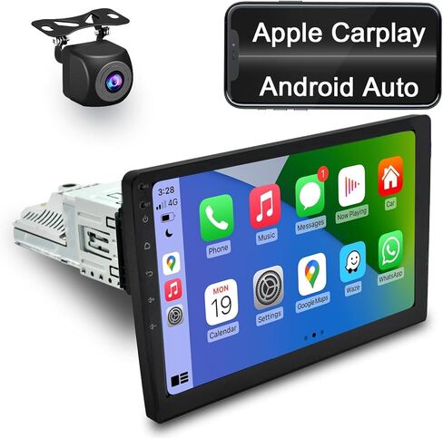 ستيريو سيارة بشاشة لمس واحدة Din، راديو سيارة 10 بوصة مع Apple CarPlay Android Auto قابل للفصل، ستيريو سيارة Android مع كاميرا AHD 1280x720 QLED 2+32GB USB WiFi BT GPS AM/FM-S7R102U1 in Kuwait
