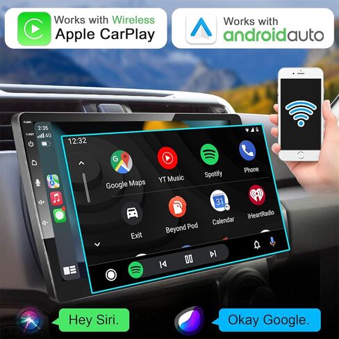 ستيريو سيارة بشاشة لمس واحدة Din، راديو سيارة 10 بوصة مع Apple CarPlay Android Auto قابل للفصل، ستيريو سيارة Android مع كاميرا AHD 1280x720 QLED 2+32GB USB WiFi BT GPS AM/FM-S7R102U1 in Kuwait