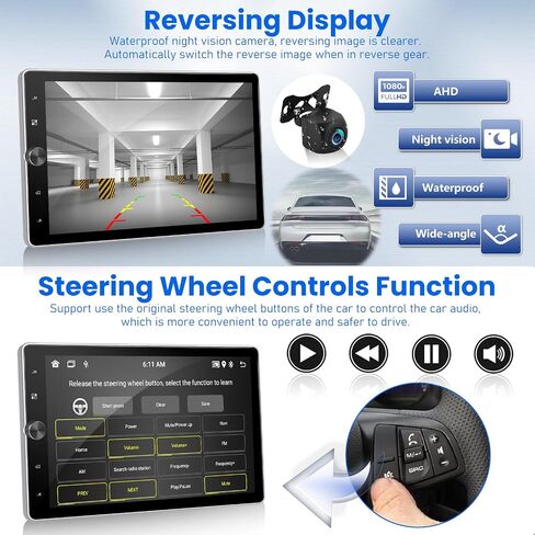 2+64G Android 13 Single Din Car Stereo 10.4 بوصة تعمل باللمس مع Apple Carplay Android Auto Mirror Link 50 Theme 180° تدوير الشاشة FM RDS DSP SWC Bluetooth WiFi GPS+AHD Camera & MIC in Kuwait