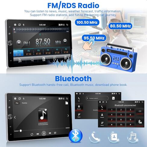 2+64G Android 13 Single Din Car Stereo 10.4 بوصة تعمل باللمس مع Apple Carplay Android Auto Mirror Link 50 Theme 180° تدوير الشاشة FM RDS DSP SWC Bluetooth WiFi GPS+AHD Camera & MIC in Kuwait
