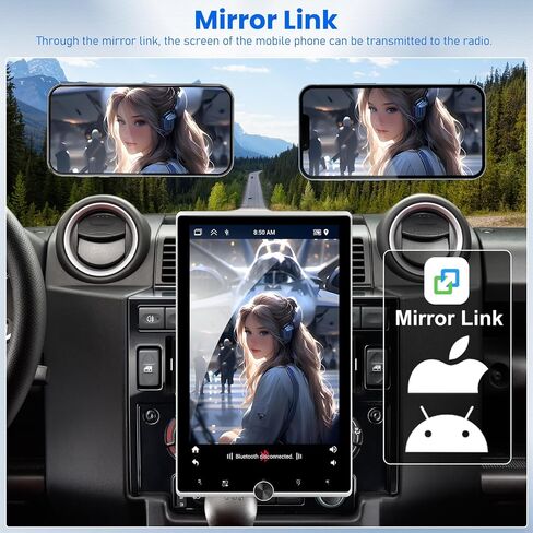 2+64G Android 13 Single Din Car Stereo 10.4 بوصة تعمل باللمس مع Apple Carplay Android Auto Mirror Link 50 Theme 180° تدوير الشاشة FM RDS DSP SWC Bluetooth WiFi GPS+AHD Camera & MIC in Kuwait