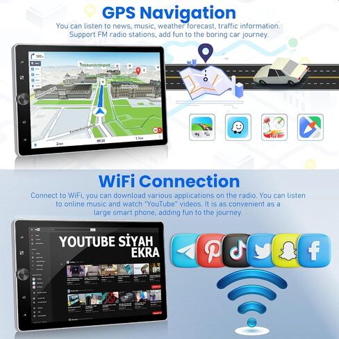 2+64G Android 13 Single Din Car Stereo 10.4 بوصة تعمل باللمس مع Apple Carplay Android Auto Mirror Link 50 Theme 180° تدوير الشاشة FM RDS DSP SWC Bluetooth WiFi GPS+AHD Camera & MIC in Kuwait