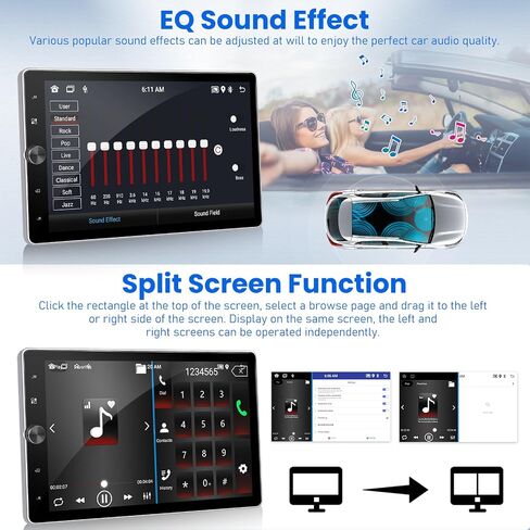 2+64G Android 13 Single Din Car Stereo 10.4 بوصة تعمل باللمس مع Apple Carplay Android Auto Mirror Link 50 Theme 180° تدوير الشاشة FM RDS DSP SWC Bluetooth WiFi GPS+AHD Camera & MIC in Kuwait