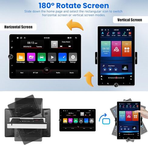 2+64G Android 13 Single Din Car Stereo 10.4 بوصة تعمل باللمس مع Apple Carplay Android Auto Mirror Link 50 Theme 180° تدوير الشاشة FM RDS DSP SWC Bluetooth WiFi GPS+AHD Camera & MIC in Kuwait