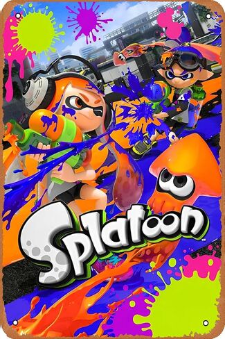 Splatoon لعبة ملصق خمر معدن القصدير تسجيل الرجعية جدار الفن لوحة ديكور 8X12 بوصة in Saudi Arabia