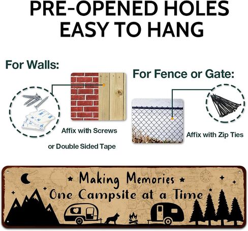 Funny Making Memories One Campsite at a Time Metal Tin Sign Wall Decor Farmhouse Rustic Camp Signs for Home Garage Men Cave Yard Decor,4" by 16" in Saudi Arabia