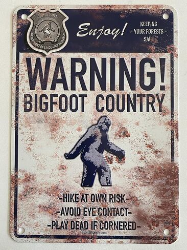 تحذير من علامة معدنية عتيقة من UOAIUDT! Bigfoot Country Bigfoot ملصق تين تسجيل ريترو لوحة المنزل المرآب رجل الكهف حديقة هدية لديكور الحائط 12x16 بوصة in Kuwait