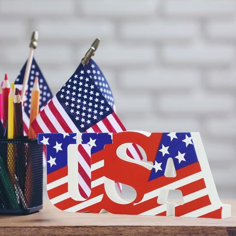 4th of July Wooden Signs Patriotic Star USA LOVE Car Sign Independence Day Desk Decor Memorial Independence Labor Day Table Decorations Wood Table Centerpieces D1-DLRBJ (USA) in Saudi Arabia