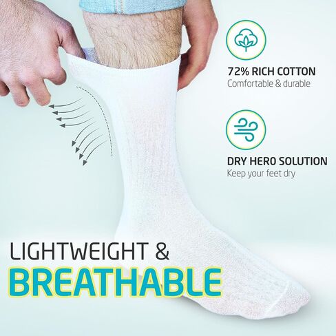 HOT FEET Thin Crew Summer Socks for Men - 5 Pack, Breathable, Moisture Wicking, Lightweight, Ribbed Cotton Socks, Sizes 7-17 in Saudi Arabia