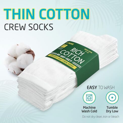 HOT FEET Thin Crew Summer Socks for Men - 5 Pack, Breathable, Moisture Wicking, Lightweight, Ribbed Cotton Socks, Sizes 7-17 in Saudi Arabia