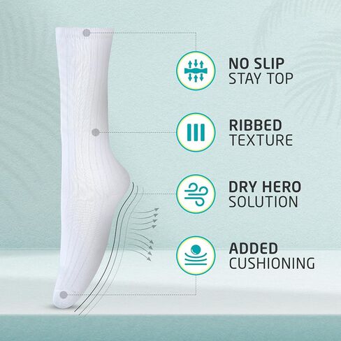 HOT FEET Thin Crew Summer Socks for Men - 5 Pack, Breathable, Moisture Wicking, Lightweight, Ribbed Cotton Socks, Sizes 7-17 in Saudi Arabia