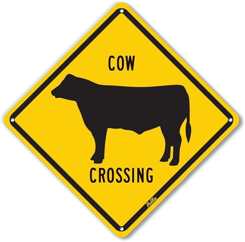 PetKa Signs and Graphics PKAC-0013-NA_10x10"Cow Crossing" Aluminum Sign, 10" x 10", Black on Yellow in Saudi Arabia