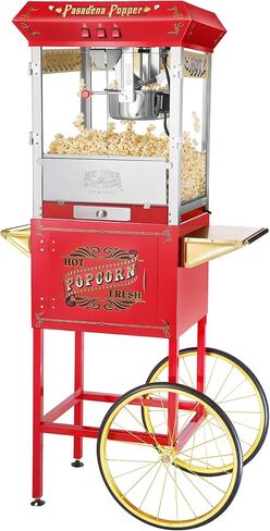 Pasadena Popcorn Machine with Cart- Popper Makes 3 Gallons- 8-Ounce Kettle, Old Maids Drawer, Warming Tray & Scoop by Great Northern Popcorn (Red) in Saudi Arabia