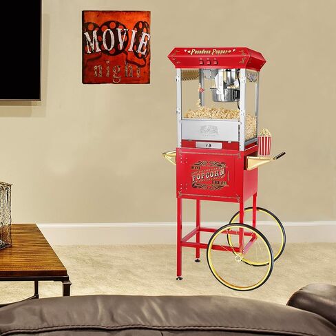 Pasadena Popcorn Machine with Cart- Popper Makes 3 Gallons- 8-Ounce Kettle, Old Maids Drawer, Warming Tray & Scoop by Great Northern Popcorn (Red) in Saudi Arabia