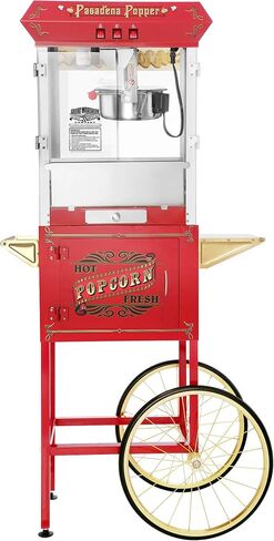 Pasadena Popcorn Machine with Cart- Popper Makes 3 Gallons- 8-Ounce Kettle, Old Maids Drawer, Warming Tray & Scoop by Great Northern Popcorn (Red) in Saudi Arabia