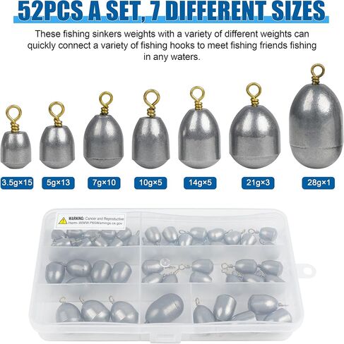 Fishing Weights Sinkers Kit,19/52pcs Bass Casting Sinkers Weights Bell Sinkers Assorted Iron Fishing Weights Drop Catfish Sinkers Weights for Saltwater Freshwater Fishing in Saudi Arabia