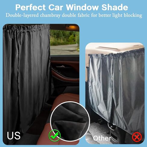 Car Window Shades, 95% Light Blocking Sunshades, 2 Privacy Divider Curtains, Wide Sedan SUV Accessories for Kids Baby Travel Camping Nap Sleeping in Saudi Arabia