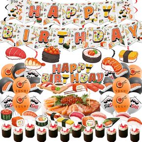 Sushi Party Decorations Japanese Birthday Party Decorations Includes Sushi Happy Birthday Banner Cake Topper Cupcake Toppers Balloons for Sushi Themed Party