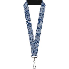 Buckle-Down Lanyard-1.0"-Bandana/Skulls Royal/White