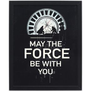 Disney Star Wars May The Force Be with You Framed Wood Wall Decor - Classic Star Wars Picture Featuring Darth Vader and Luke Skywalker