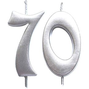 MAGJUCHE Silver 70th Birthday Numeral Candle, Number 70 Cake Topper Candles Party Decoration for Women or Men