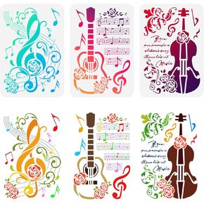 FINGERINSPIRE 3PCS Music Notes Stencil 8.3x11.7 inch Plastic PET Stencil Sets Guitar Template Cello Stencil Notes Stencil Musical Score Template Large Stencil for Furniture Wall Floor