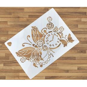 OBUY فراشة والعتاد ساعة DIY الحرفية جوفاء طبقات الإستنسل ل طلاء جدران سكرابوكينغ ختم ألبوم الزخرفية النقش ورقة بطاقة in Kuwait