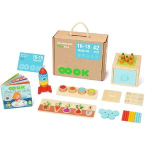 Montessori Toys for Babies 0-6 Months, 7 in 1 Newborn Baby Toys with Spinning Drum, Colorful Fabric Ball, Tissue Box Toy, Sensory Balls, Contrast Cards and More, Nice Educational Toy as Baby Gift