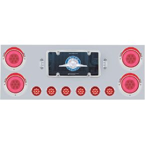 United Pacific Stainless Rear Center Panel w/Four 21 LED 4""GLO Lights Six 9 LED 2" Lights,Red,34281