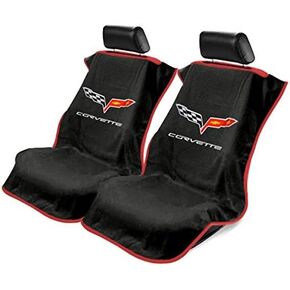 Seat Armour 2 Piece Front Car Seat Covers for Corvette C6 - Black Terry Cloth
