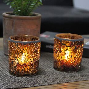 OSALADI Mosaic Glass Tealight Candle Holders, Handmade Romantic Votive Candle Holders, Mosaic Cracked Tea Lights Candle Holder Candlestick for Thanksgiving Christmas Wedding Decor