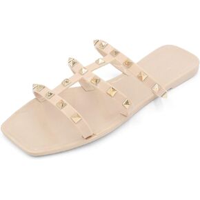 LAVRA Womens Studded Slide Sandals PVC Flat Flip Flop Jelly Shoes